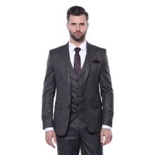 Wessi Çizgili Slim Fit Siyah Yelekli Takım Elbise