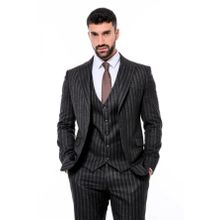 Wessi Çizgili Yelekli Siyah Slim Fit Erkek Takım Elbise
