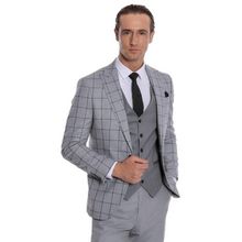 Wessi Ekose Ceketli Desenli Slim Fit Gri Erkek Takım Elbise