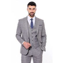Wessi Ekose Gri Yelekli Slim Fit Takım Elbise