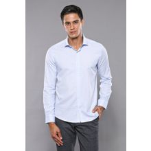 Wessi Erkek Buz Mavi Kendinden Desenli Uzun Kollu Slim Fit Gömlek