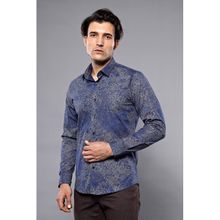 Wessi Erkek Lacivert Desenli Uzun Kollu Slim Fit Gömlek