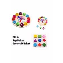 Wooden Toys Eğitici Ahşap Oyuncaklar 2in1 Set Tavşanlı Bultak Saat+Geometrik Bul Tak