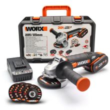 Worx Wx800 20 volt 2.0 Ah. Li-Ion Çift Akülü 115 mm Profesyonel Şarjlı Avuç Taşlama