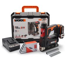 Worx WX843 20Volt 2.0Ah. Li-Ion Şarjlı Profesyonel 6-14 mm Zımba Ve 15 mm Çivi Çakma + 3500 Adet Yedek Zımba Ve Çivi