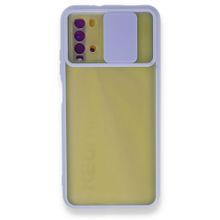 Xiaomi Redmi 9T Palm Buzlu Kamera Sürgülü Silikon - Lila Cep Telefonu Kılıfı