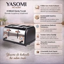 Yasomi YK-628T 4 Dilimli Geniş Yuvalı Ekmek Kızartma Makinesi - Siyah