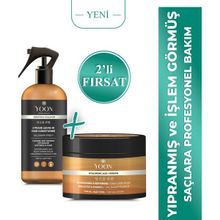 Yoon Vegan Saç Bakım Spreyi & Maskesi 250ML, Hyaluronik Asit, Keratin, Kolajen ve B7 Biotinli 2'li Set