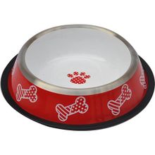 Zampa 32 Oz Kaymaz Tabanlı Kırmızı Beyaz Desenli Köpek Mama-Su Kabı