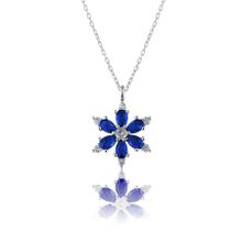 Zanaatsilver 925 Ayar Gümüş Zincirli Mavi Taşlı Rodyum Kaplama Lotus Kamelya Çiçeği Kolye