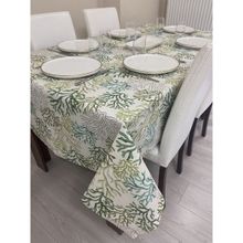 Zeren Home Sıvı Geçirmez Dertsiz Yeşil Mercan Desenli 140x240 cm Masa Örtüsü