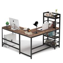 Zizuva 150+145x55x75+120 CM Kitaplıklı Ceviz Ofis ve Ev Çalışma Masası