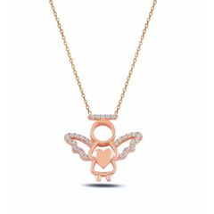 14 Ayar Altin Mikail Melegi Swarovski Tasli Kolye Penta Silver