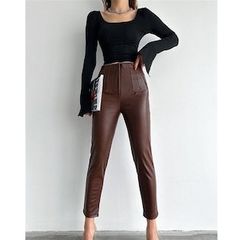 Zara Deri Kumaş Bol Paça Kadın Pantolon Pudra