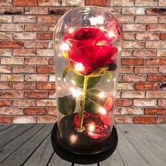 Dekoratif Gul Tasarimli Cam Fanus Led Isikli