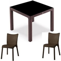 Daylight Rattan Masa 4 Lu Sandalye Camli Teak 90 X 90 Cm Fiyati