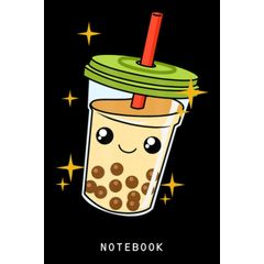 Cute Kawaii Cat Boba Bubble Milk Tea Anime Kitten Notebook: Lined 6x9 120  Pages Notebook ,Cute Anime Girl Diary or Notepad for Sketching and Writing