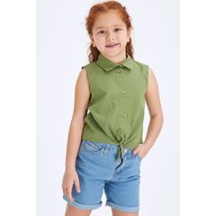 DeFacto N3071A620SPGN775 Yeşil Bağlama Detaylı Kolsuz Dokuma Kız Çocuk Gömlek