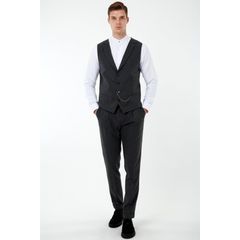 Italyan Kesim Slim Fit Erkek Gri Cizgili Kumas Pantolon T3393