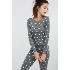 Merry See Yıldız Desenli Şık Gri Kadın Pijama Takımı