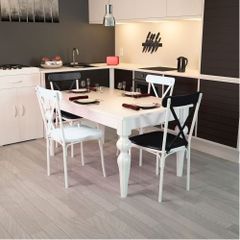 Tekzen Home Barok Kare Masa Takimi Siyah 4 Adet Tel Sandalye Tekzen