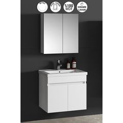 Mobile da bagno completo ARCTIC 1400 White Softtouch con doppio lavabo.