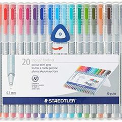 Staedtler Triplus Fineliners 20 Assorted Colours with Pencil Case