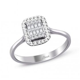 0.12 ct Modern Tasarım Baget Kare Tektaş Yüzük
