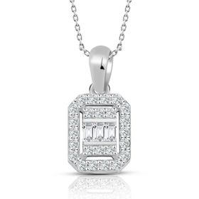 0.30 ct Baget Pırlanta Kare Tektaş Kolye