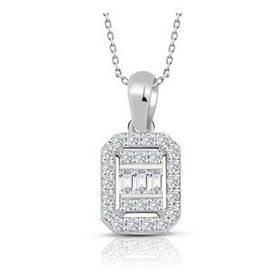 0.30 ct Baget Pırlanta Kare Tektaş Kolye