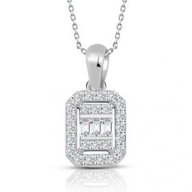 0.30 ct Baget Pırlanta Kare Tektaş Kolye