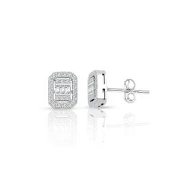 0.55 ct Baget Pırlanta Kare Tektaş Küpe