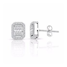 0.55 ct Baget Pırlanta Kare Tektaş Küpe