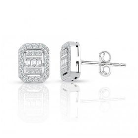 0.55 ct Baget Pırlanta Kare Tektaş Küpe