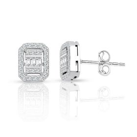 0.55 ct Baget Pırlanta Kare Tektaş Küpe
