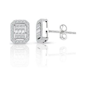 0.55 ct Baget Pırlanta Kare Tektaş Küpe