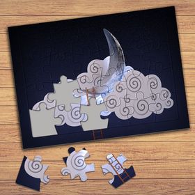 0001371 Bulut Ve Ay Temalı Çocuklara Özel Puzzle Yapboz Tablo