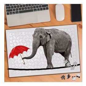 02325 Kırmızı Şemsiyeli İp Üstünde Fil 240 Parça Puzzle Yapboz