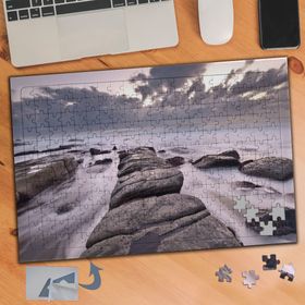 034 Bulutlu Gökyüzü Ve Taş Yığınları 240 Parça Puzzle Yapboz Tablo