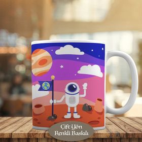0430 Uzaya Dünya Bayrağı Diken Astronot Kupa Bardak