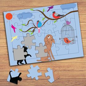 081 Kedi Kuş ve Köpek Çocuklara Özel Puzzle Yapboz Tablo