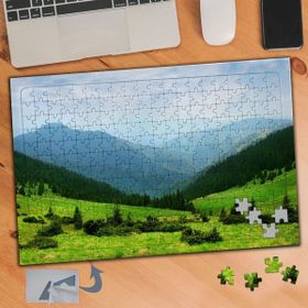 097 Yeşil Ağaçlı Dağ Manzarası 240 Parça Puzzle Yapboz Tablo