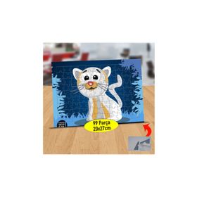 1 Gülümseyen Beyaz Tüylü Kedicik 99 Parça Puzzle Yapboz Tablo