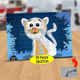 1 Gülümseyen Beyaz Tüylü Kedicik 99 Parça Puzzle Yapboz Tablo