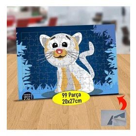 1 Gülümseyen Beyaz Tüylü Kedicik 99 Parça Puzzle Yapboz Tablo