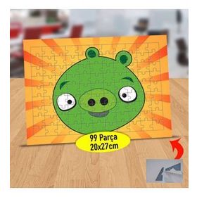 1 Gülümseyen Sevimli Yeşil Domuzcuk 99 Parça Puzzle Yapboz Tablo
