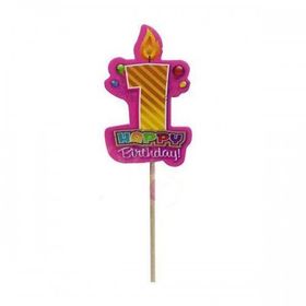 1 Yaş 20'li Happy Birthday Mumlu Pembe Kürdan