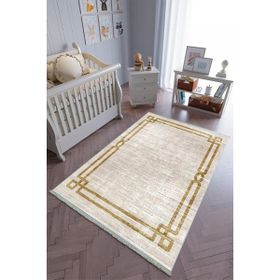 10 Post Online Bej Kahverengi Kaymaz Oval Kesme 140x260 cm Çocuk Odası Halı