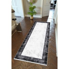 10 Post Online Doku Beyaz Siyah Kaymaz Kesme İnce Dijital Baskı Gri 80x350 cm Yolluk