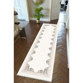 10 Post Online Ekru Dijital Baskı Kaymaz Oval Kesme 80x400 cm Yolluk